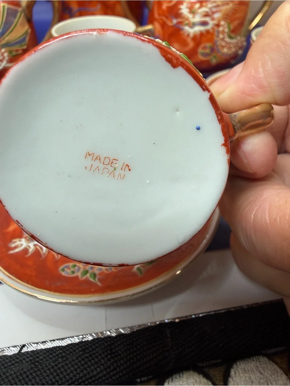 Rust Red Dragonware Porcelain Tea Set with Gold Accents - Vintage